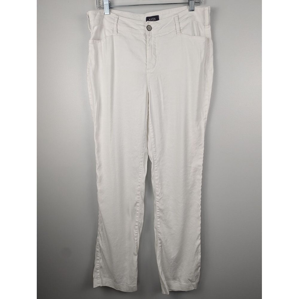 NYJD Women's‎ Trouser Pants 10 Stretch Linen Blend Optic White Lightweight Lift